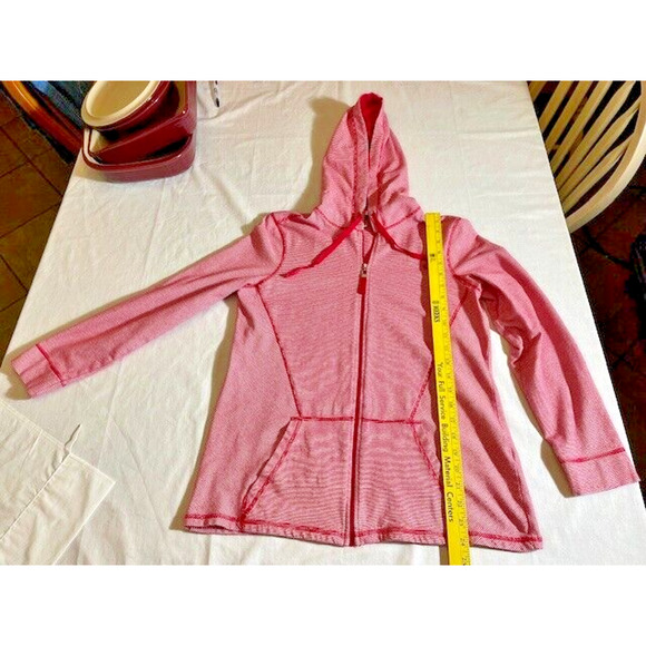 Womens Christopher & Banks Hoodie Red White Striped Long Sleeve Zip Up Pockets - Picture 2 of 10